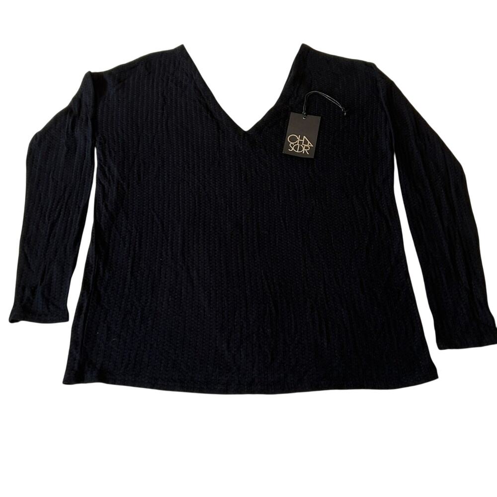 Chaser Off The Shoulder Sweater Women's Size M Black Long Sleeve V Neck NWT
